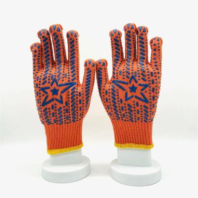 China Anti-Slip Bright Orange Unique PVC Dotted Gloves Cotton Knitted Polyester For Running for sale