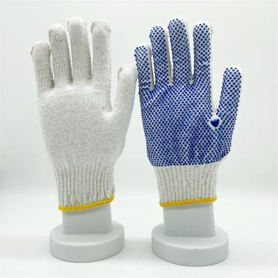 China Anti-slip Cotton Gloves Hot Sale Blue White Knitted PVC Dotted Working Gloves for sale