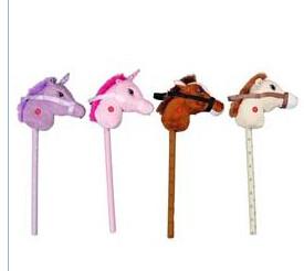 China Custom Colored Stuffed Plush Hobby Horse , Animal Head On Stick Toy for sale