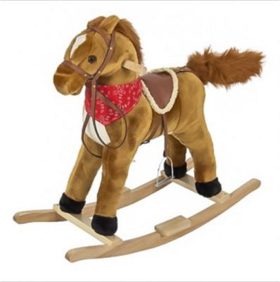 China Brown Plush Rocking Toy Toddler Rocking Horse With Sound , 68cm Size for sale