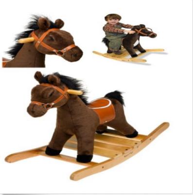 China Kids Plush Rocking Horse With Wooden Base And Handles , Saddle & Hair for sale