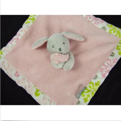 China Rabbit Head Baby Stuffed Animal Blanket , Newborn Baby Girl Blankets Grey Damask Pink for sale