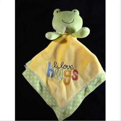 China Durable Kids Plush Dolls , Carters Frog I Love Hugs Green White Dots Baby Lovey Blanket for sale