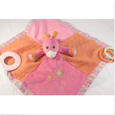 China 100% Organic Cotton Giraffe Stuffed Animal Blanket , Pink Baby Breathable Security Blanket for sale