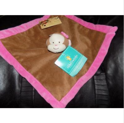 China Girl Brown Pink Monkey Security Blanket , Security Baby Blankets With Stuffed Animal Heads for sale