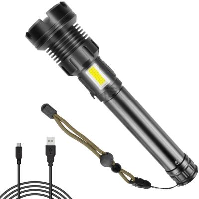 China 2021 New Design Camping.Outdoor Zoomable 3000lumen Most Powerful P90 LED COB USB Rechargeable Flashlight Torch With Power Bank for sale