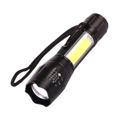 China High Power Mini Adjustable Zoomable Focus LED Police Outdoor Camping Rise Walking Lights Led Flashlight Torch With COB Side Lights for sale