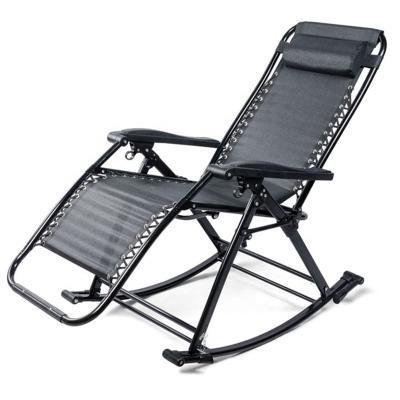 China Foldable Camping Rocking Chair Weightless Chair Folding Chair Sun Sleeper Sofa Leisure Patio Recliner Black for sale