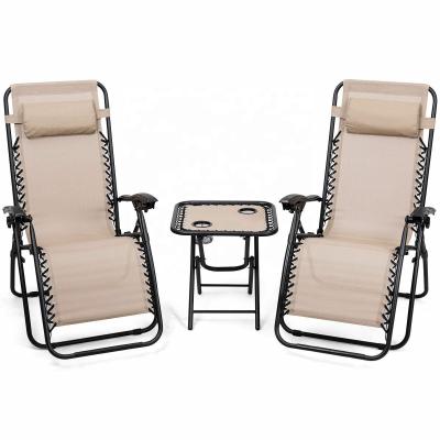 China Best Selling Contemporary Outdoor Khaki Leisure Patio Recliner Weightless Folding Lounge Chair With Shade And Table Canopy 3PCS Set for sale