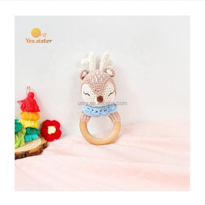 China Soft Toy Hot Sale Baby Teethers Cartoon Cute Animals Crochet Wooden Baby Teether for sale