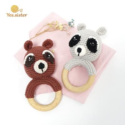 China Toy Handmade Baby Crochet Rattle Soft Teething Toys Ring Baby Wooden Teether for sale