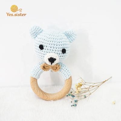 China Baby Soft Rattle Cute Animal Wooden Crochet Rabbit Baby Teether Rattle Handmade Toy for sale