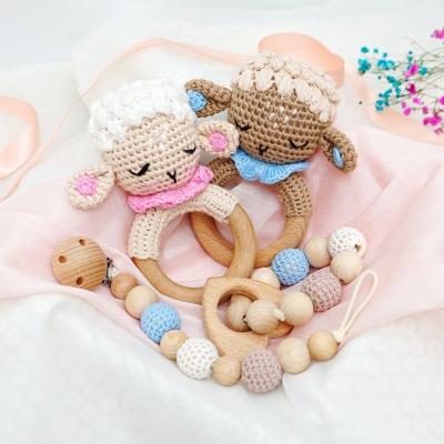 China Soft Toy Handmade Wood baby teethers toy rattle teething crochet deer baby teether set for sale