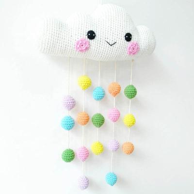 China Soft Handmade Baby Mobile Toy Rainbow Cloud Hanging Toy Crochet Baby Crib Crib Mobile for sale