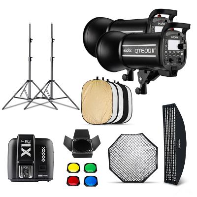 China Convenient to install Godox QT600II 600WS GN76 1/8000s HSS Flash Studio Strobe Lighting Kit & X1T Transmitter+Softbox Grille+Barn Door+Light Bracket for sale