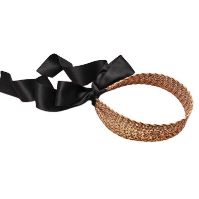 China High Quality Fashion Women's Fashion Hair Accessories Solid Color Lace Pearl Daily Wide Elegant Hair Band for sale