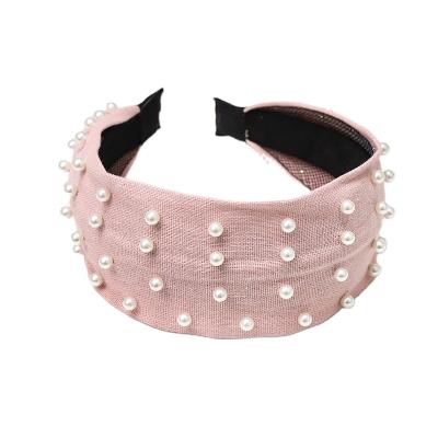 China Exquisite Solid Hair Accessories Pearl Headband Women's Fashion Wide Daily Headband for sale