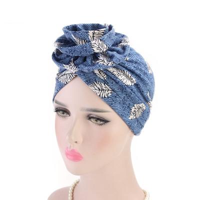 China New printed elastic fashion head scarf Indian hat cotton fabric twist scarf women elastic for sale