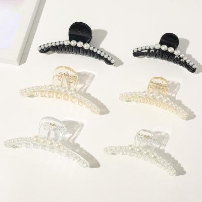 China Fashion Pearl Hair Claw Girls Metal Ponytail Clip Back Large Main Net Red Hairpin Clip Hairpin Jaw Clips for sale