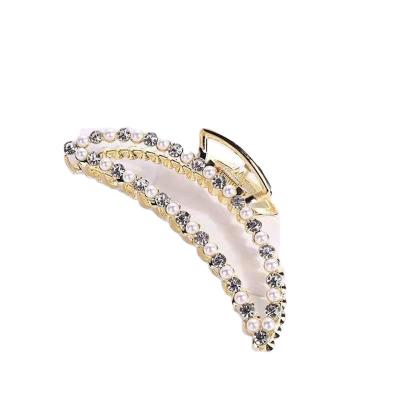 China Fashion Hair Jaw Clips Bling Accessories Shimmer Alloy Diamond Rhinestone Hair Claw Crystal Pearl Metal Hair Claw for sale