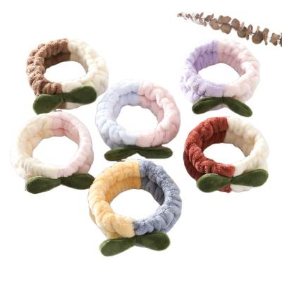 China Decorate Winter Sprout Grass Make Up Elastic Turban Headband For Girls Lady Double Color Velvet Headband For Woman for sale