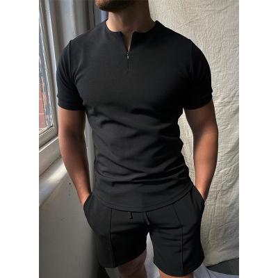 China Anti-wrinkle Men's Fashion Crewneck Cotton Shorts Sleeve Sport Wear Leisure Crewneck Solid Color Zipper T-shirt for sale