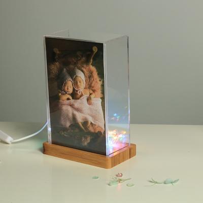 China Envrioment China Friendly Wholesale Bamboo Opens Clear Acrylic Photo Box With 5X7 Photo Frame NIGHT LIGHT Magic Light Box for sale