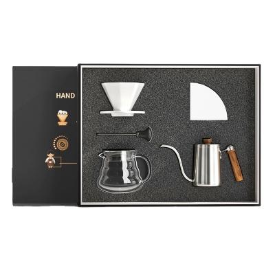 China 5-Pieces v60 Cloud Coffee Pot Coffee Set Stainless Steel Coffee Brewing Cup Viable Glass Gift Box for sale