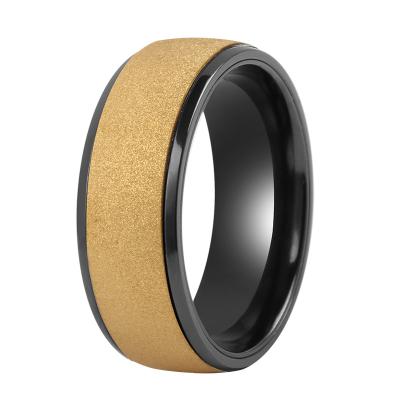 China FASHIONABLE 6mm Gold Tungsten Wedding Ring Beaded Brushed Men's Black Zirconium Ring for sale