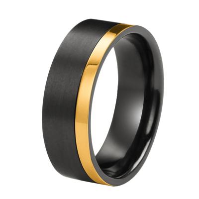 China Trendy Black Zirconium Ring With Natural Offset Gold Plating Band Men Wedding Rings for sale