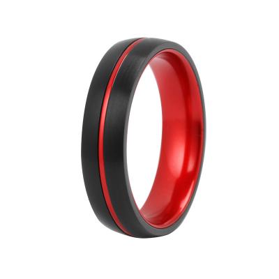 China Fashionable Stainless Steel Ring For Men Black Plated Red Aluminum 6 Mm Wedding Band Coating Comfort Fit Men Ring for sale