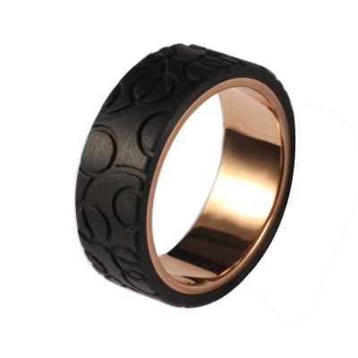 China FASHIONABLE Wholesale Carbon Fiber Ring Designs For Men Rose Gold Round Black Rings for sale