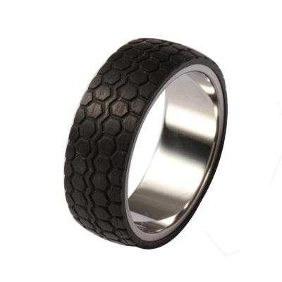 China FASHIONABLE Custom Men's Wholesale Stainless Steel Carbon Fiber Ring Black Rings for sale