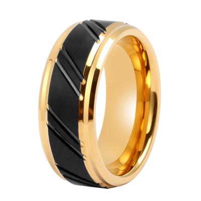 China Fashion CLASSIC two Tone Black Gold Tungsten Ring 8mm Matte Tungsten Band Ring for sale