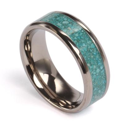 China Natural Titanical Crushed Natural Ring Classic Quality of Turquoise of men 8mm of Turquoise marquetry rings for sale