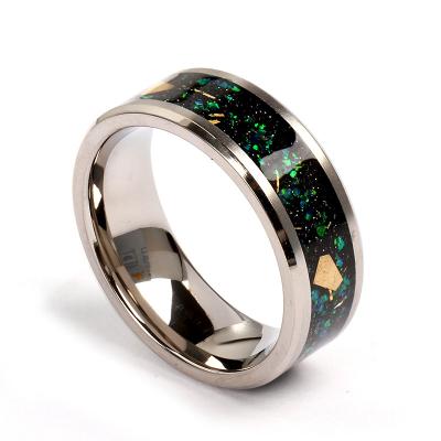 China FASHIONABLE Hot Popular Titanium Wedding Bands with Opal Grain and Copper Leaf Inlay Men's Rings Jewelry for sale