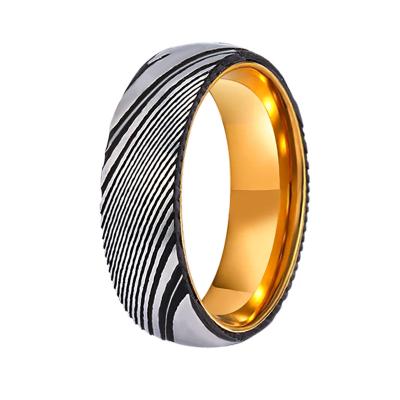 China TRENDY Two Tone Brushed Black With Polished Gold Damascus Sleeve 8mm Steel Ring for sale