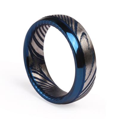 China Newest Fashionable Customized Damascus Rings Wholesaler Blue Steel Ring for sale