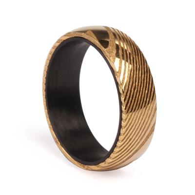 China Fashionable customized handcrafted carbon stainless fiber Damascus steel ring for sale