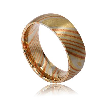 China FASHIONABLE Dome 8mm Men Wedding Band Brushed Jewelry Ring Men Natural Copper Brass Color Mokume Gane Ring for sale