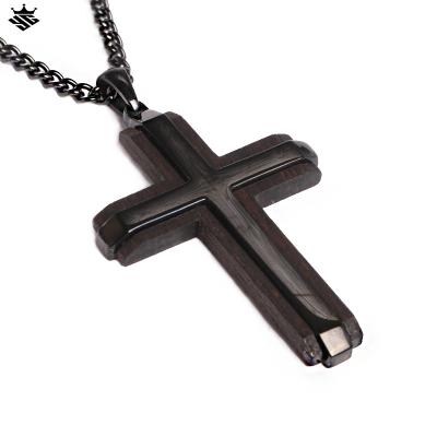 China Fashionable China Manufacturer Cross Stainless Steel Necklace Jewelry Wooden Inlay Pendants for sale