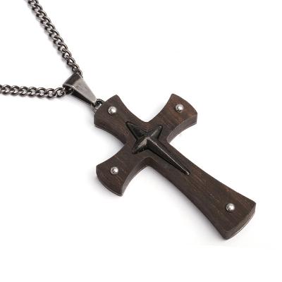 China Handmade Vintage FASHIONABLE Long Retro Ebony Double Cross Pendant Black Sweater Chain For Men for sale