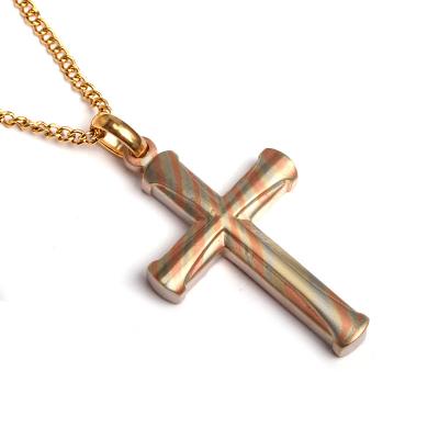 China For Unique Hanging Chain Design Mokume Gane Charming Cross Pendant Jewelry Men for sale