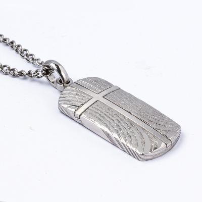 China CLASSIC Cross Stainless Damascus Steel Plate Pendant With Matching Chain Men's Necklace Accessories for sale