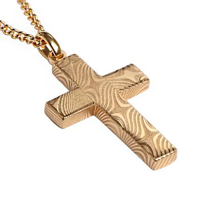 China FASHIONABLE European Style 48 Layers Damascus Jesus Cross Shape Necklace Jewelry Steel Pendant Men for sale