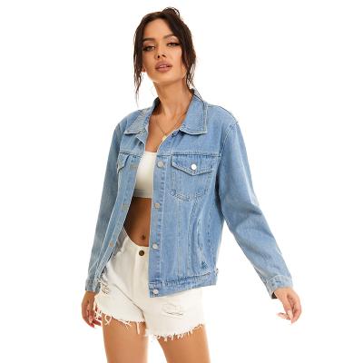 China Anti-Wrinkle Sidiou Group Autumn Streetwear Casual Women's Coats Turn Down Plain Distressed Collar Distressed Jean Jacket Retro Loose Simple Denim Jacket for sale