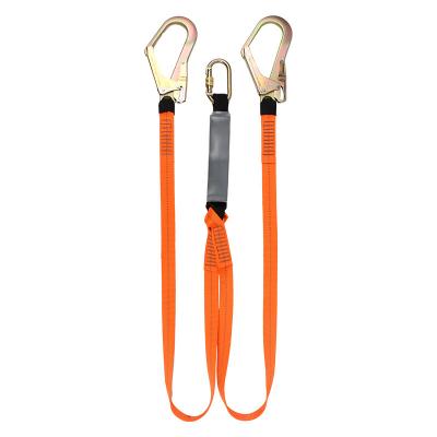 China HT-511YL Safety Devices Dual Energy Absorber Webbing Lanyard Security Lanyard with Big Hook for sale