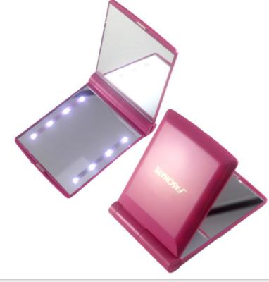 China Double Sided Lady Makeup Mirror 8 LED Lights Lamps Cosmetic Folding Portable Mini Mirror for sale