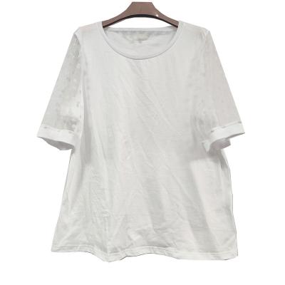 China QUICK DRY Custom Made 100% Cotton Knit Solid Color T-shirt Lace Top Sleeves for sale