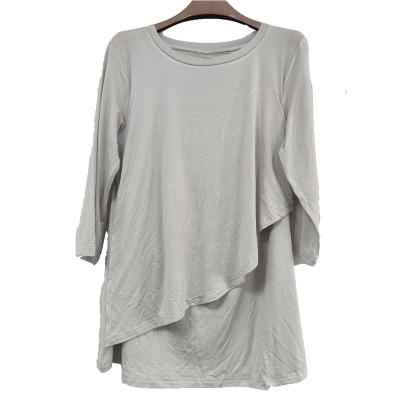 China OEM Customized Cost Effective Plain Dyed Crew Neck Breathable Long Sleeve Knitted Pullover Women T-Shirt for sale